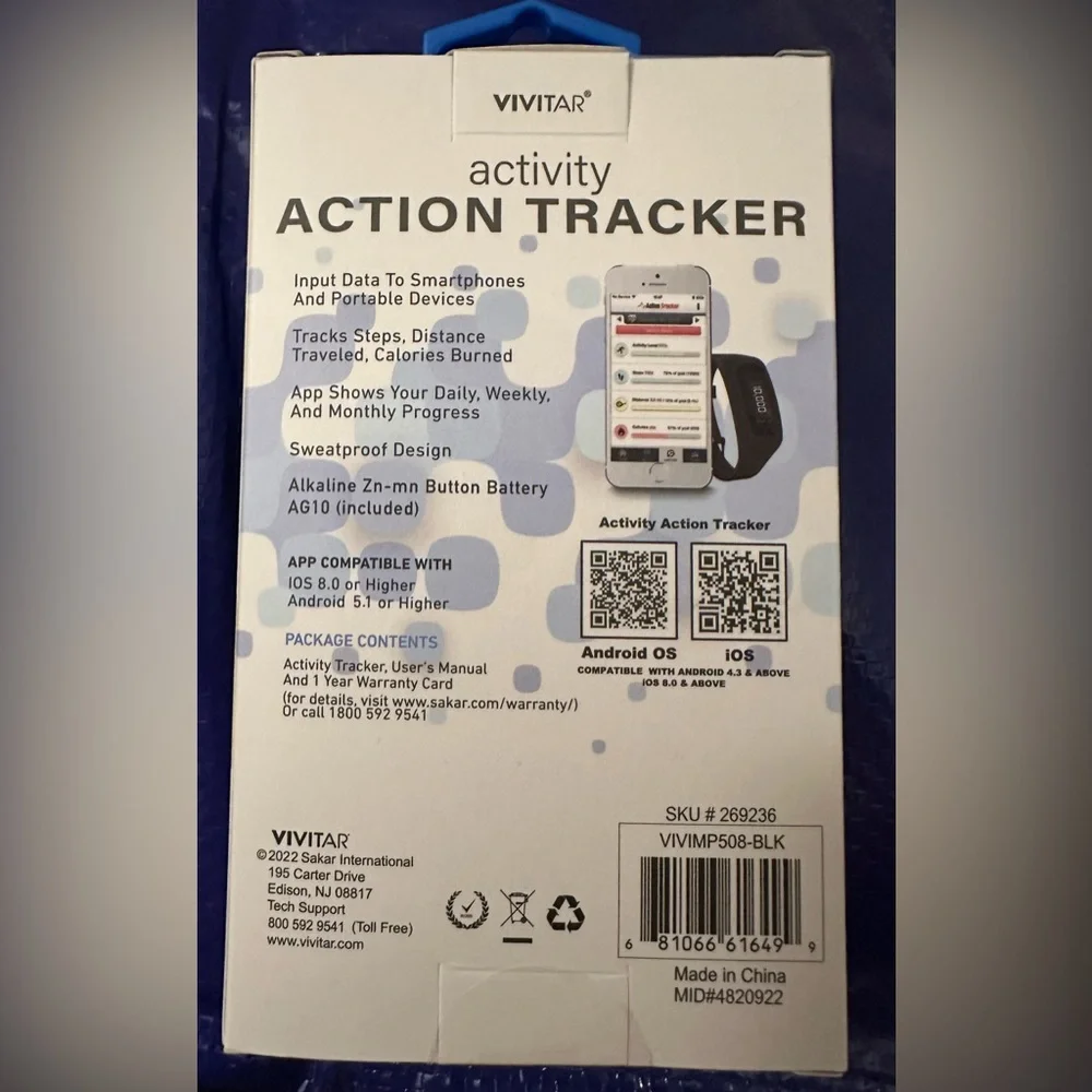 Vivitar Activity Action Fitness Tracker Steps LCD Display Black IOS Android New